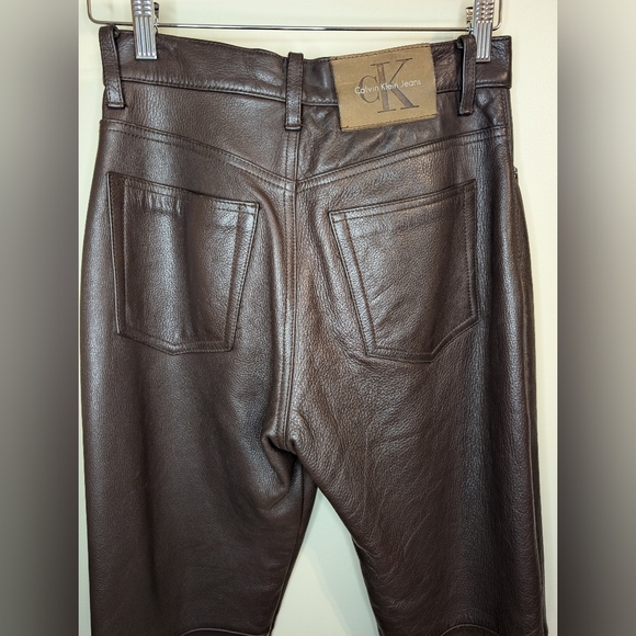 Vintage Calvin Klein 90s Leather Pants 5 / Small Brown - Picture 6 of 13